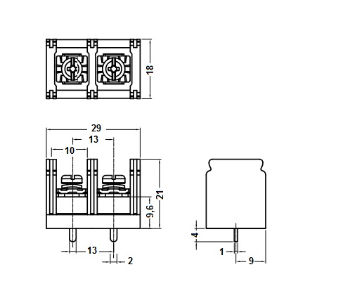 Клеммник с винтом  2 поз, шаг 13 мм (DG78C-02P) (TA7-BM10-02)