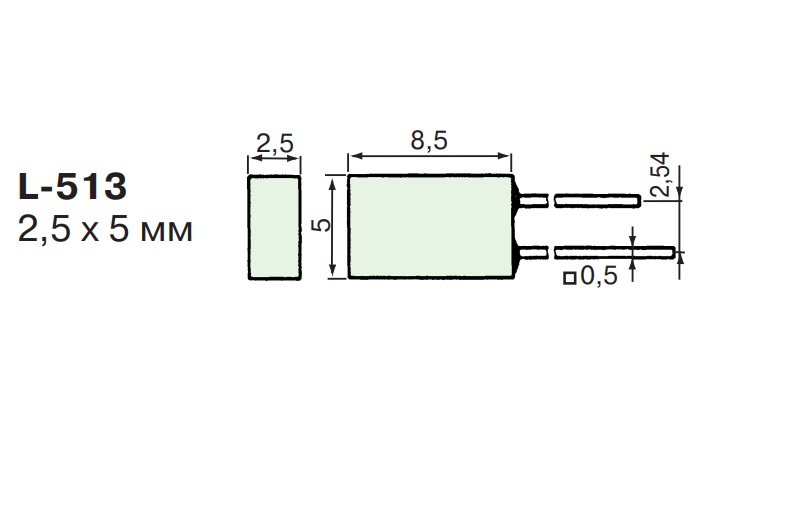  5,0х2,0мм, красный, 110гр., 1мкд , прямоугольный (L-513HDT)