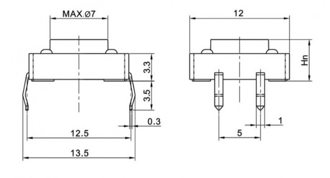 Кнопка тактовая 12х12х12, высота штока 8,7мм (KAN1211-1203C)