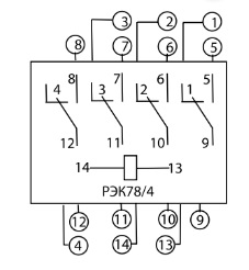 Реле =12В 4п, РЭК78/4 3А