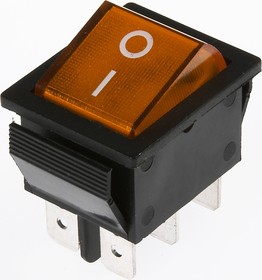 ON-ON Переключатель 6 конт., 28х22, желтый, с подсветкой (IRS-202-1A3) 250V/15A