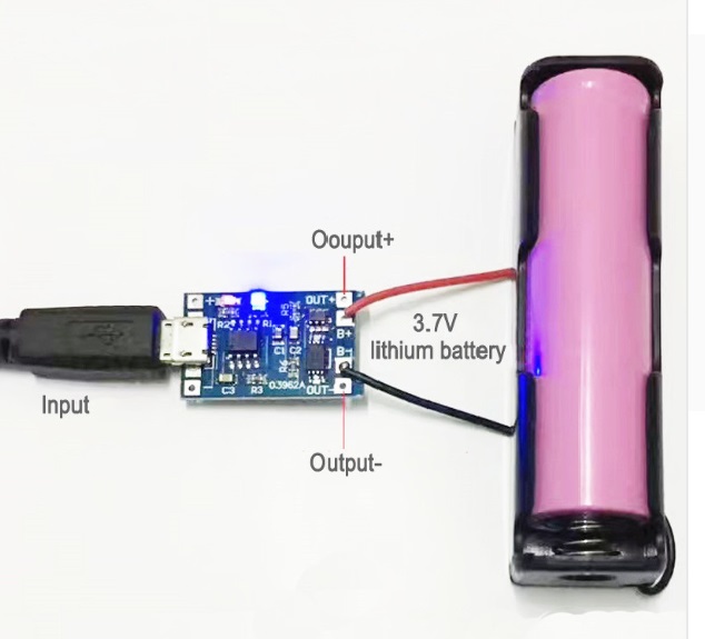 KIT-Плата зарядки Li-ion аккумуляторов 1A (TP4056) с защитой 18650 / MicroUsb