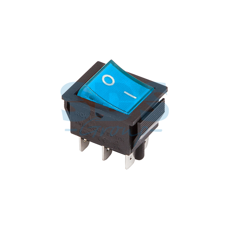 On-On Переключатель 6 конт., 28х22, синий, с подсветкой (36-2351) 250V/15A
