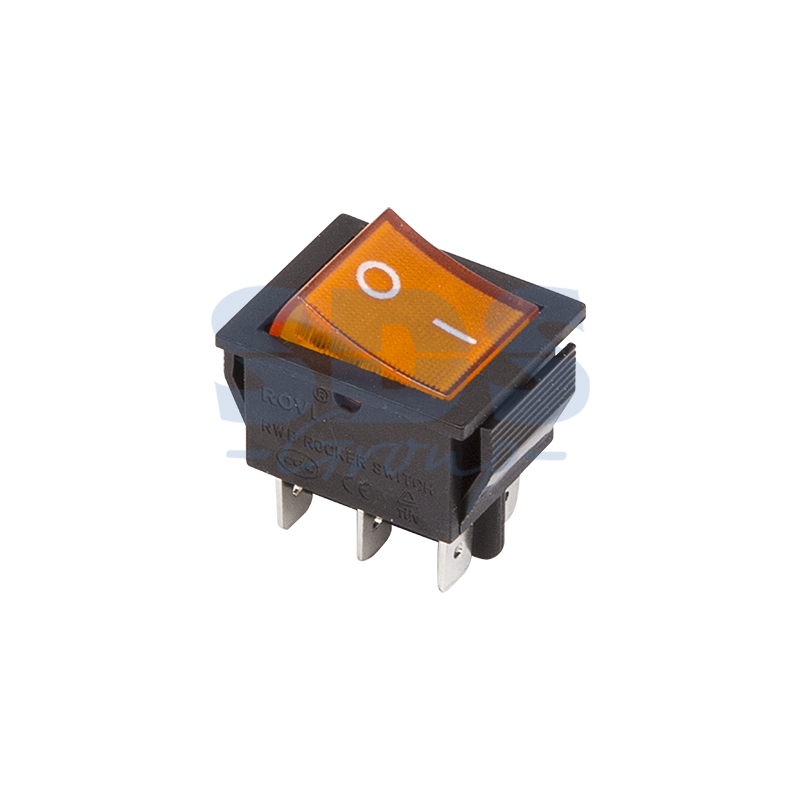 On-On Переключатель 6 конт., 28х22, желтый, с подсветкой (36-2353) 250V/15A