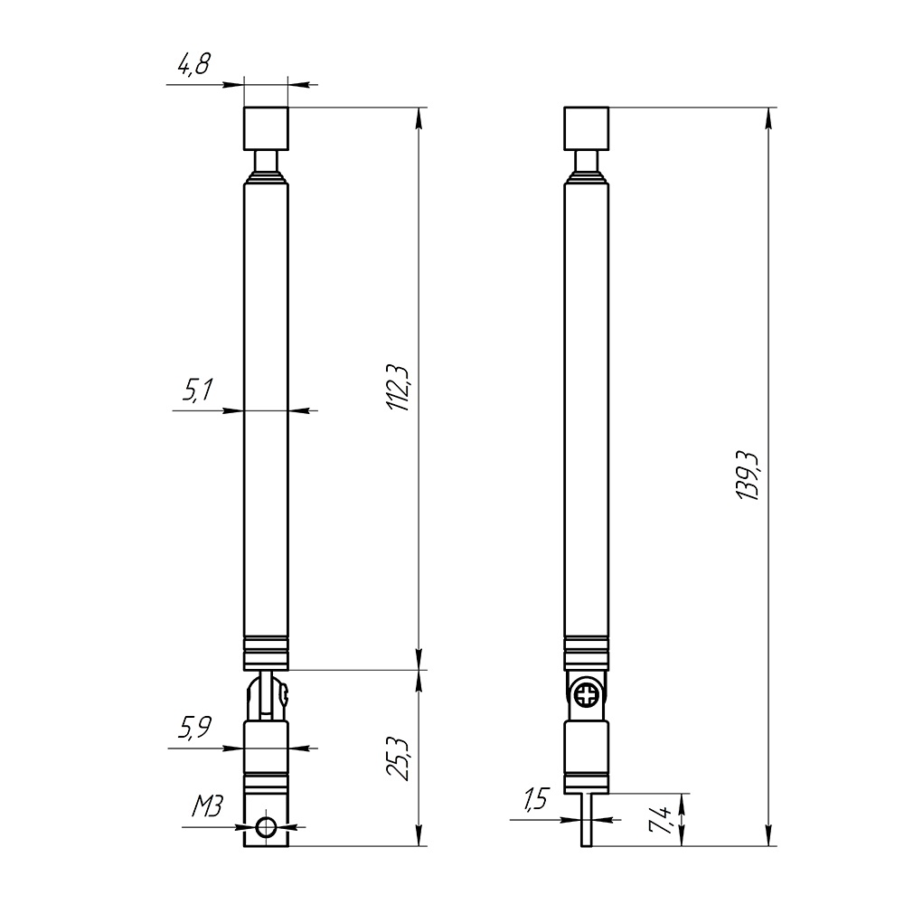 AST-6 :Антенна телескопическая (s=5 d=5мм  L=110-400мм)