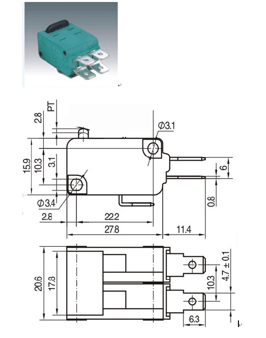 Микропереключатель MSW-08 (250B,10А)