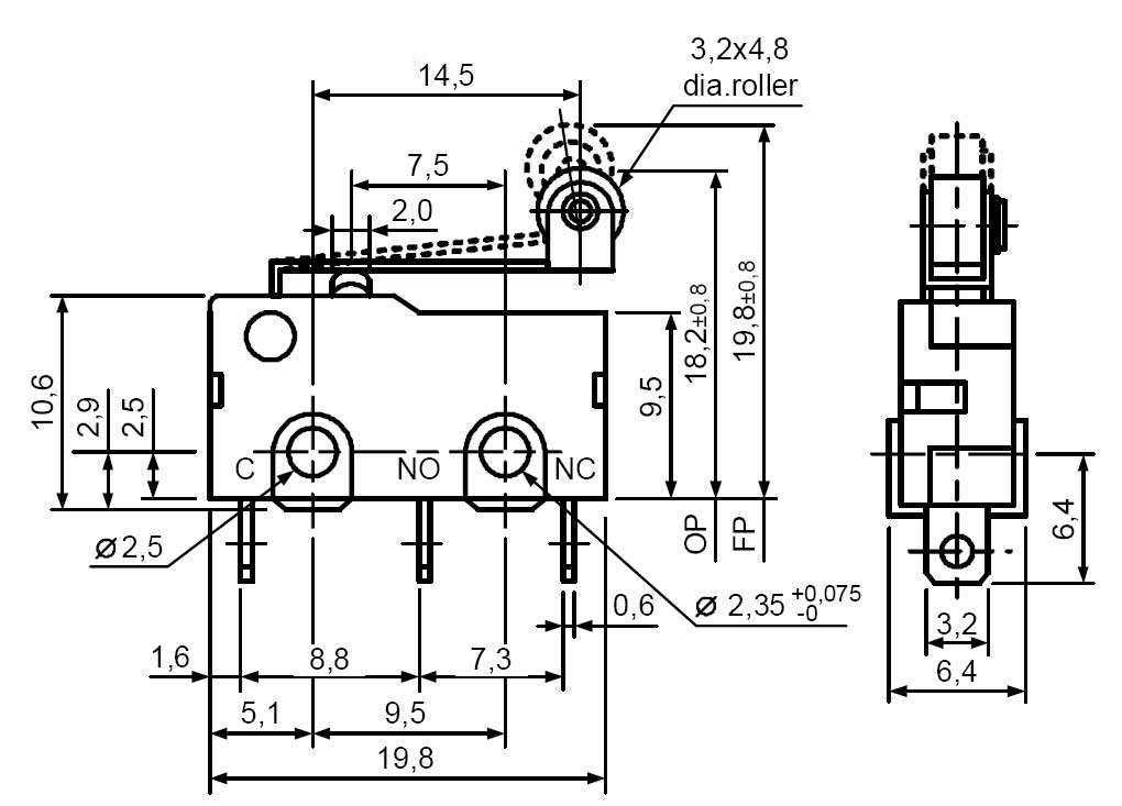 Микропереключатель SM5-05N-115-G45 (250В,5А)