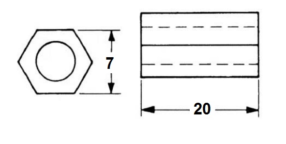 Втулка шестигранная  с внутренней резъбой  (14MHTSP004) 20x7x4
