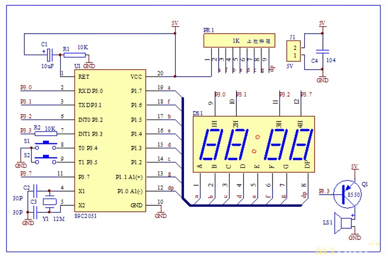 KIT-YSZ-4 электронные часы на  AT89C2051,  набор для сборки