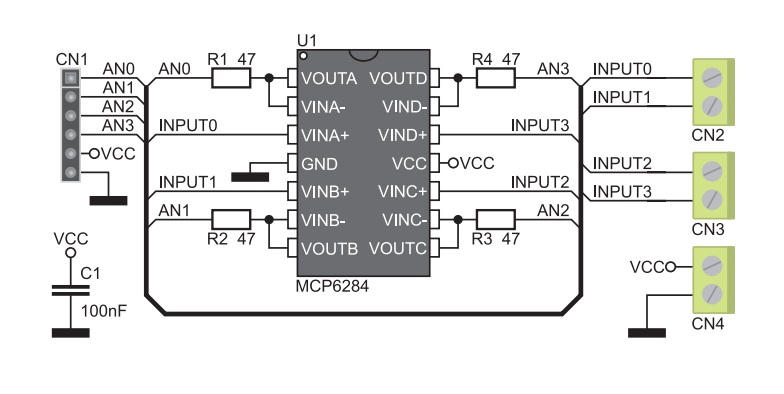 Дочерняя плата ME-MIKROBUFFER-PROTO-BOARD с  ОУ MCP6284-E/S