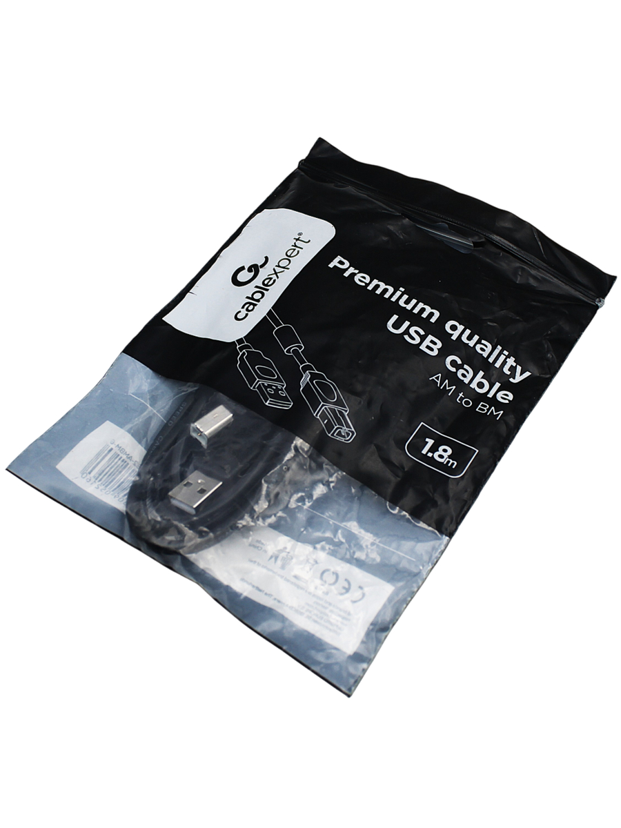 Кабель USB (п-п) тип А-В; 1,8 м (CCF-USB2-AMBM-6) с 1 феррит.кольцом, черный