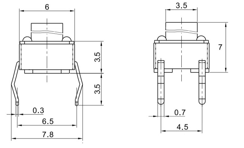 Кнопка тактовая  6х6х7, высота штока 3,5мм (SWT-6)  (KAN0610-0731B)