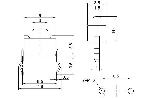 Кнопка тактовая  2 конт., 3х6х4,3, тип 3 (SWT-1) (IT-0343) (N 14 AU 2H)