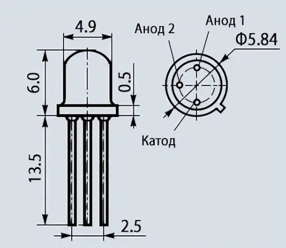  5,0мм, красный,100гр., 0.6мКд 668нМ АЛ310А (с рассеянным излучением)