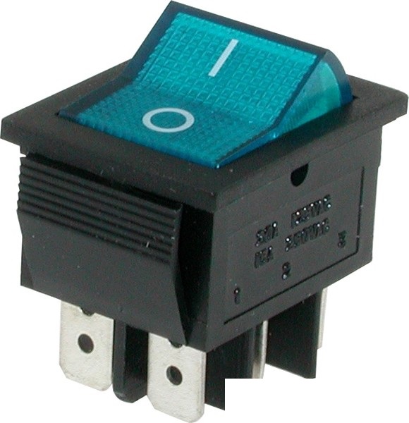 Переключатель 6 конт., 28х22, синий, с подсветкой (IRS-202-2B3) 250V/15A