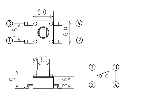 Кнопка тактовая SMD, 6х6х5, высота штока 1,5мм (IT-1102WA)