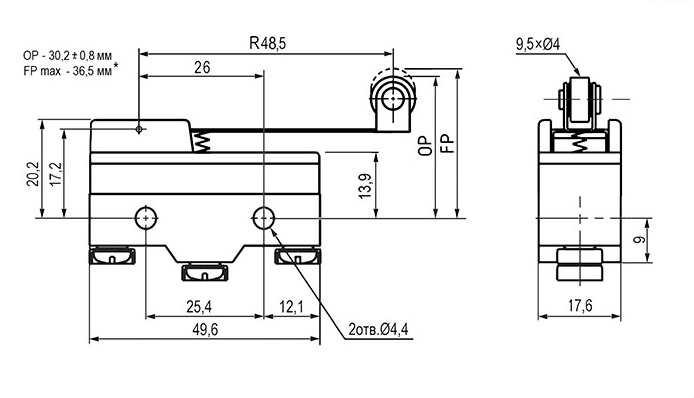 Микропереключатель:Z-15GW2-B (250В, 15А)