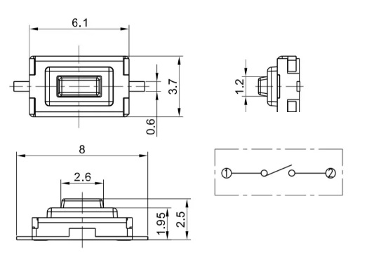 Кнопка тактовая SMD, 6х3,5х2,55 (KAN0441-0252B) белая