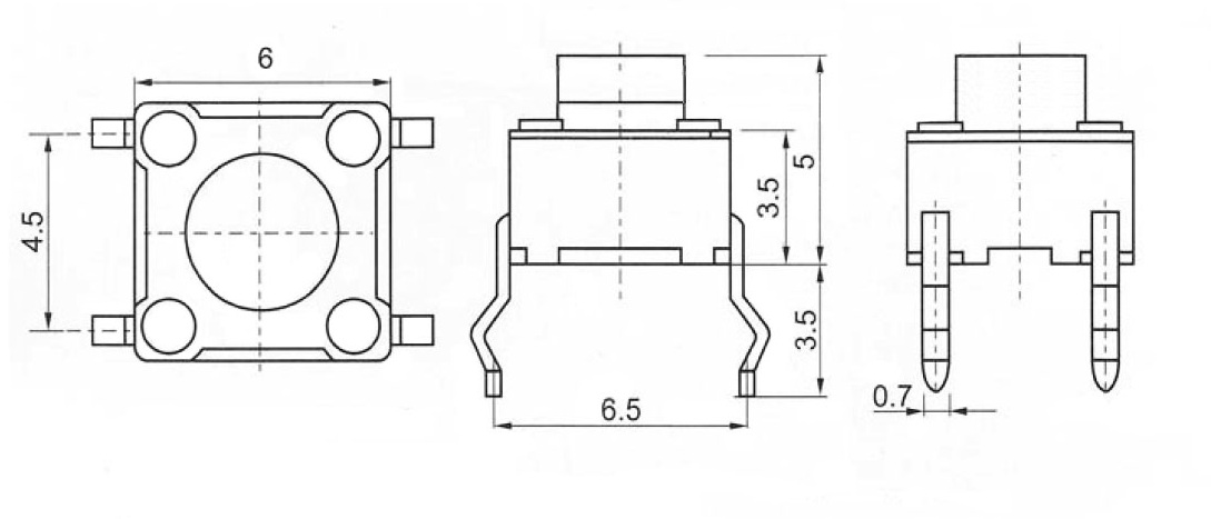 Кнопка тактовая  6х6х5, высота штока 1,5мм (TS-A2PS-130) (SWT-4) (KAN0611-0501B)