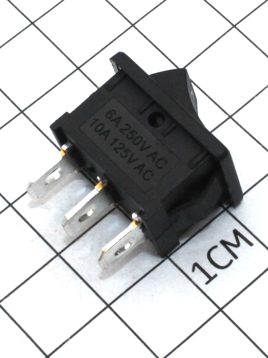 Переключатель 3 конт., 19х13, черный, защелка (MRS-102A-C3/KCD1-102-C3-B/3) 6A/250В