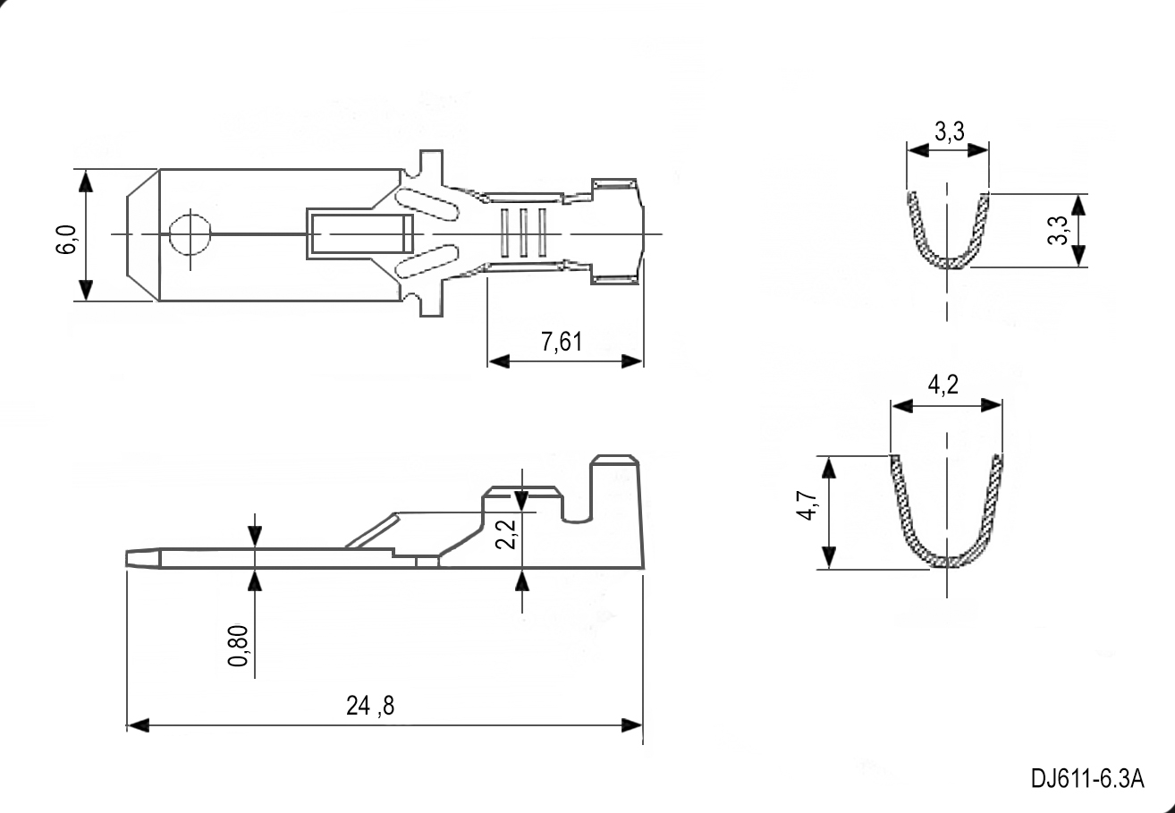 Клемма нож.авто (п) 6,3мм пров. 0,5-1,5мм без изол. (DJ611-6,3A)