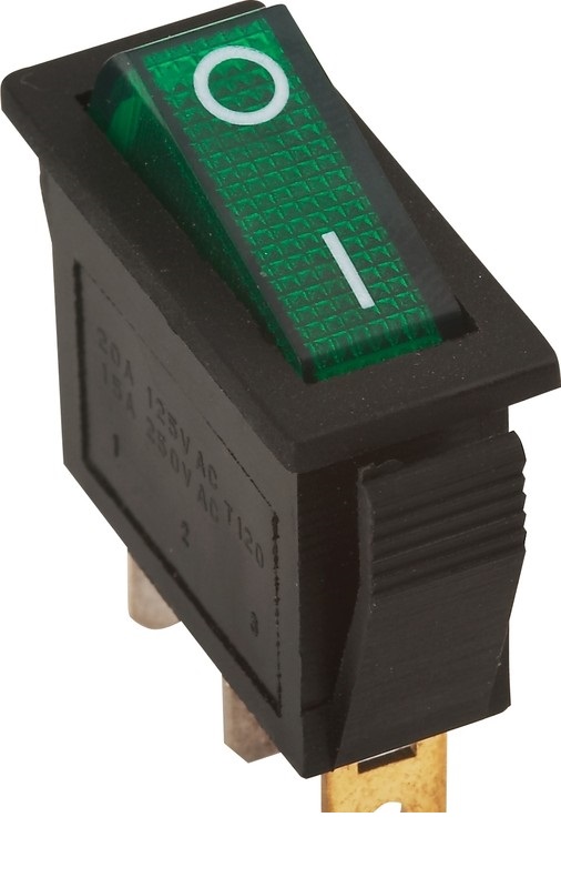 Переключатель 3 конт., 26х10, зеленый, с подсветкой (IRS-101-1A3) 250V/15A