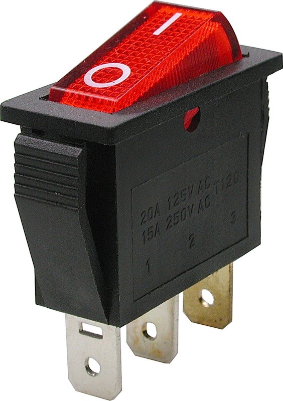 Переключатель 3 конт., 26х10, красный, с подсветкой (IRS-101-1A3) 250V/15A