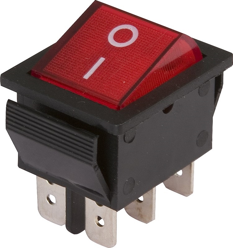 on-on, DPDT (2п) Переключатель 6 конт., 28х22, красный, с подсветкой (IRS-202-1A3) 250V/15A