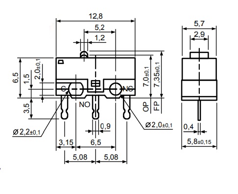 Микропереключатель DM3-00P-110 (125В, 1А)