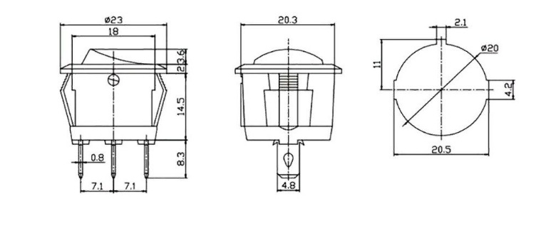 Переключатель круглый, 3 конт., красный, подсветка (IRS-101-9) 250В/6,5A