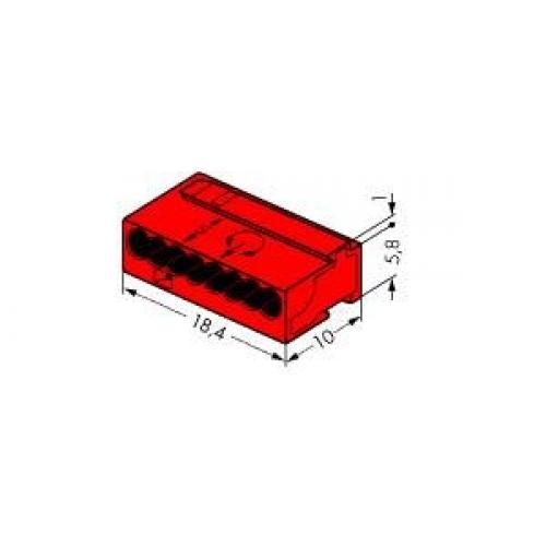 красная 100V 6А Клемма для распред. коробок micro 8 проводников, сечение 0,6-0,8 мм2 (243-808)